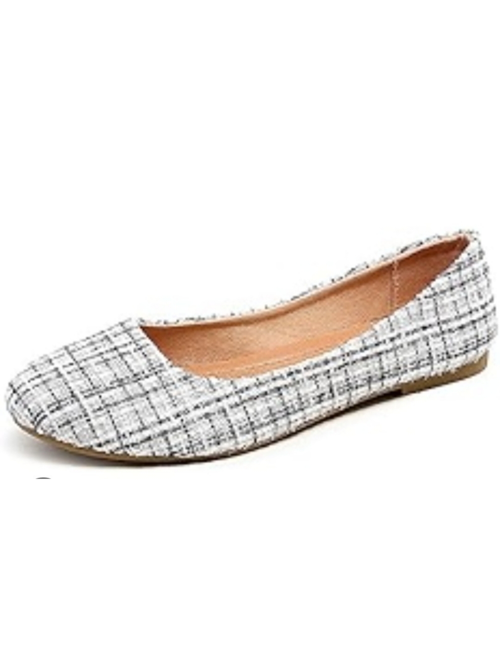 NWOT Woman's Plaid Gray & White Shimmer Round Flats
